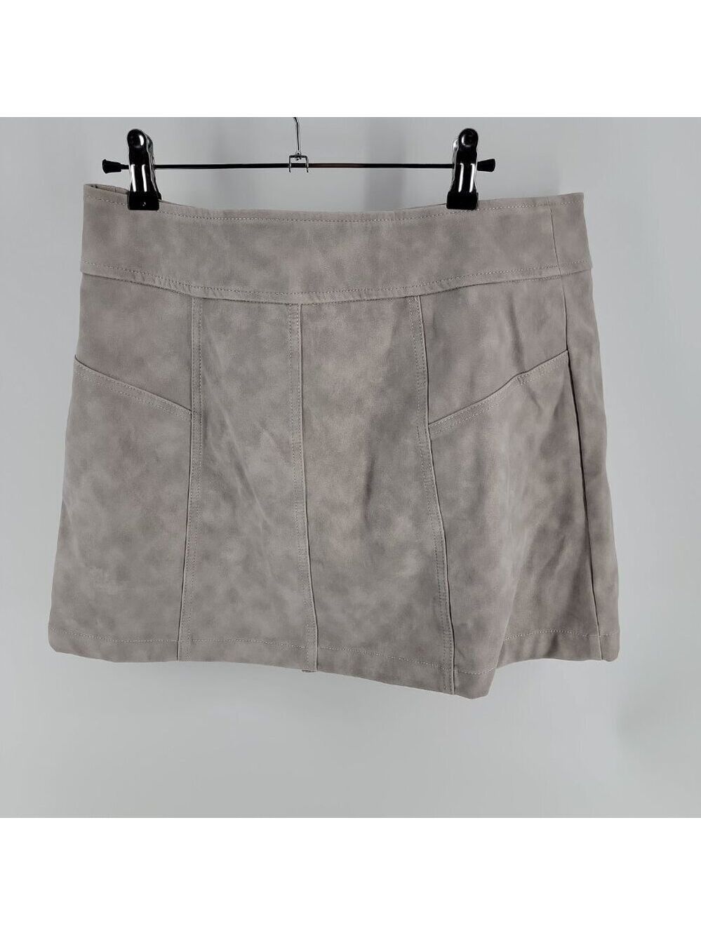 Free People NWT Faux Suede Mini Skirt Size 10 | Stone Gray Wrap Belted - Picture 4 of 13
